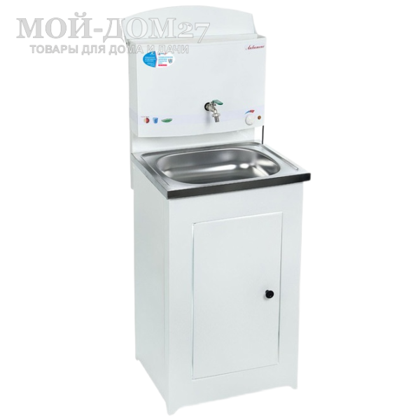 Умывальник с подогревом нерж. мойка | Мой-Дом27 | Объем бака – 17 литров с нагревателем мощностью 1,25 кВт Время нагрева до 60 градусов – 30 минут<br>
 Материал умывальника – сталь толщиной 0,7 мм<br>
 Мойка – нержавеющая сталь<br>
 Кран – металлический<br>
Поставляется в разобранном виде, в коробке 80*54*20 см с ручками